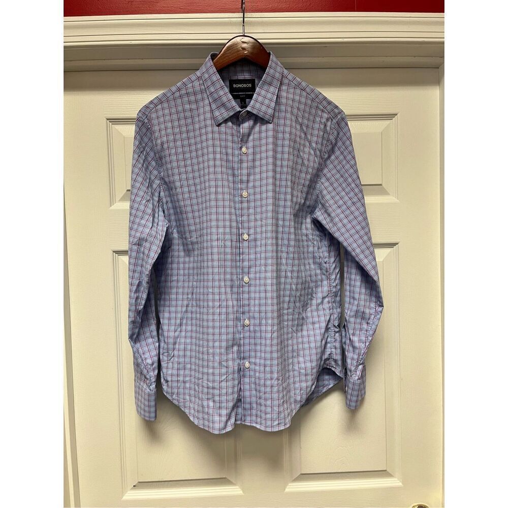 Bonobos Blue & Red Windowpane Long Sleeve Button Down Shirt sz L EUC